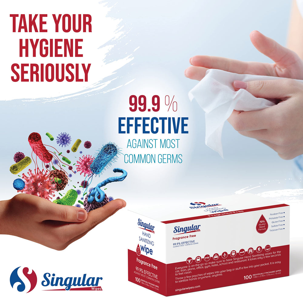 Singular Wipes moisturizing formula helps keep hands soft after use.