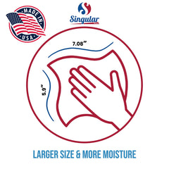 Singular Wipes leave no soapy residue for a clean feel.