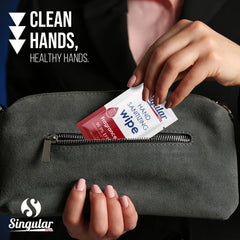 Singular Wipes travel-friendly packaging provides quick access anywhere.