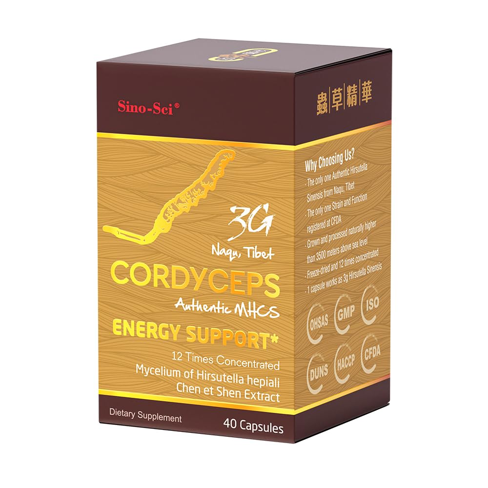 Sino-Sci Cordyceps 3G capsule bottle shows convenient energy and immune support for daily use.