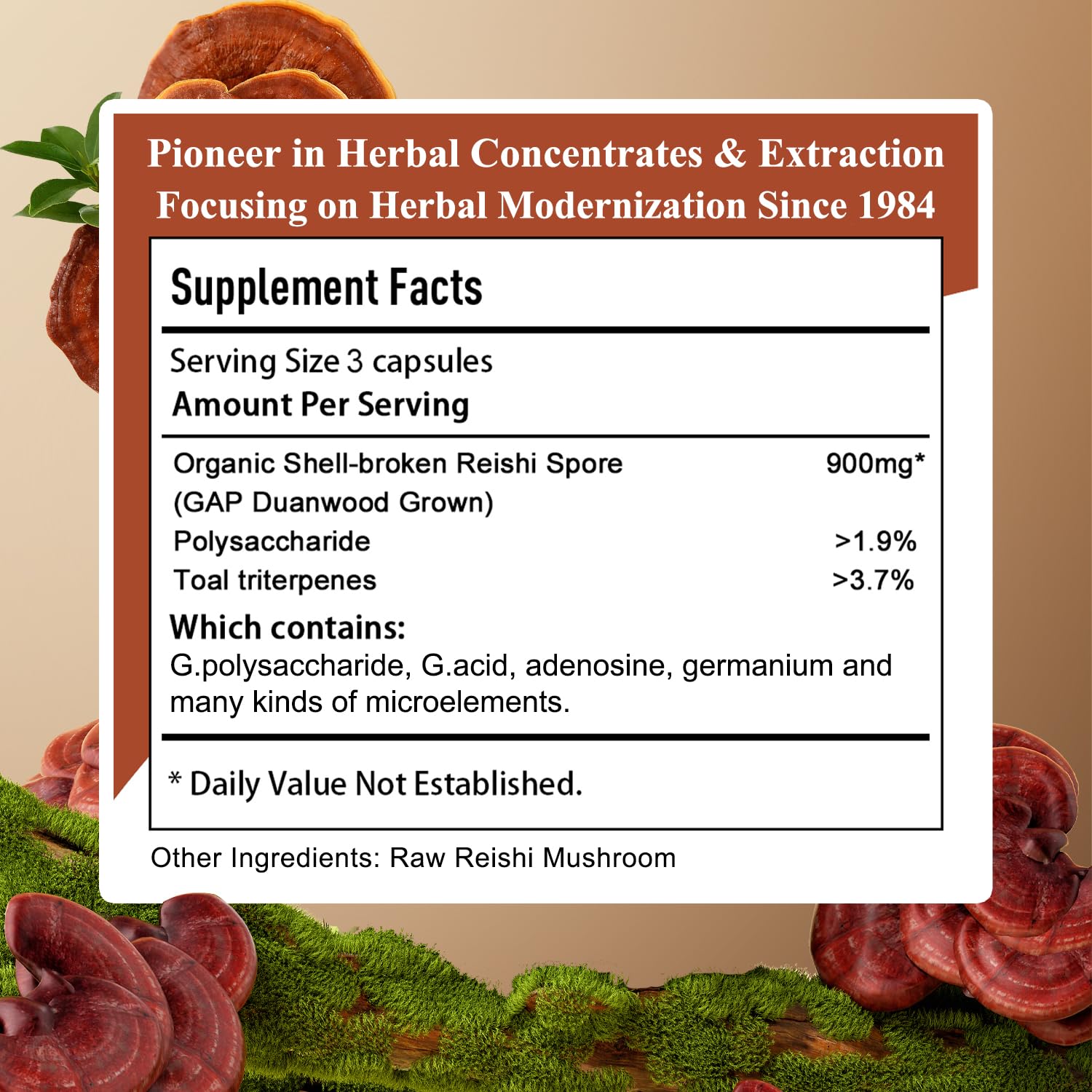 Sino-Sci Reishi spore capsules close-up suggesting energy and vitality benefits.