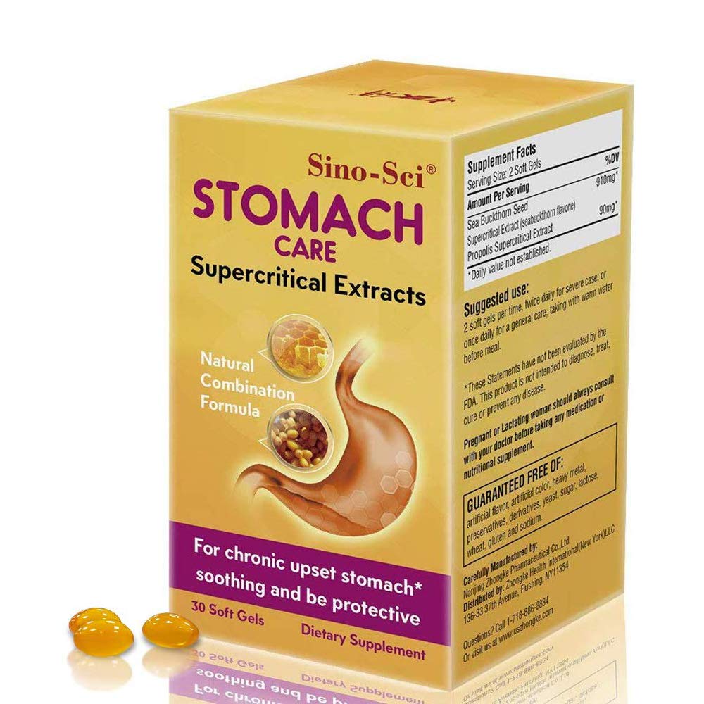 Sino-Sci Stomach Care bottle featuring sea buckthorn for digestive support
