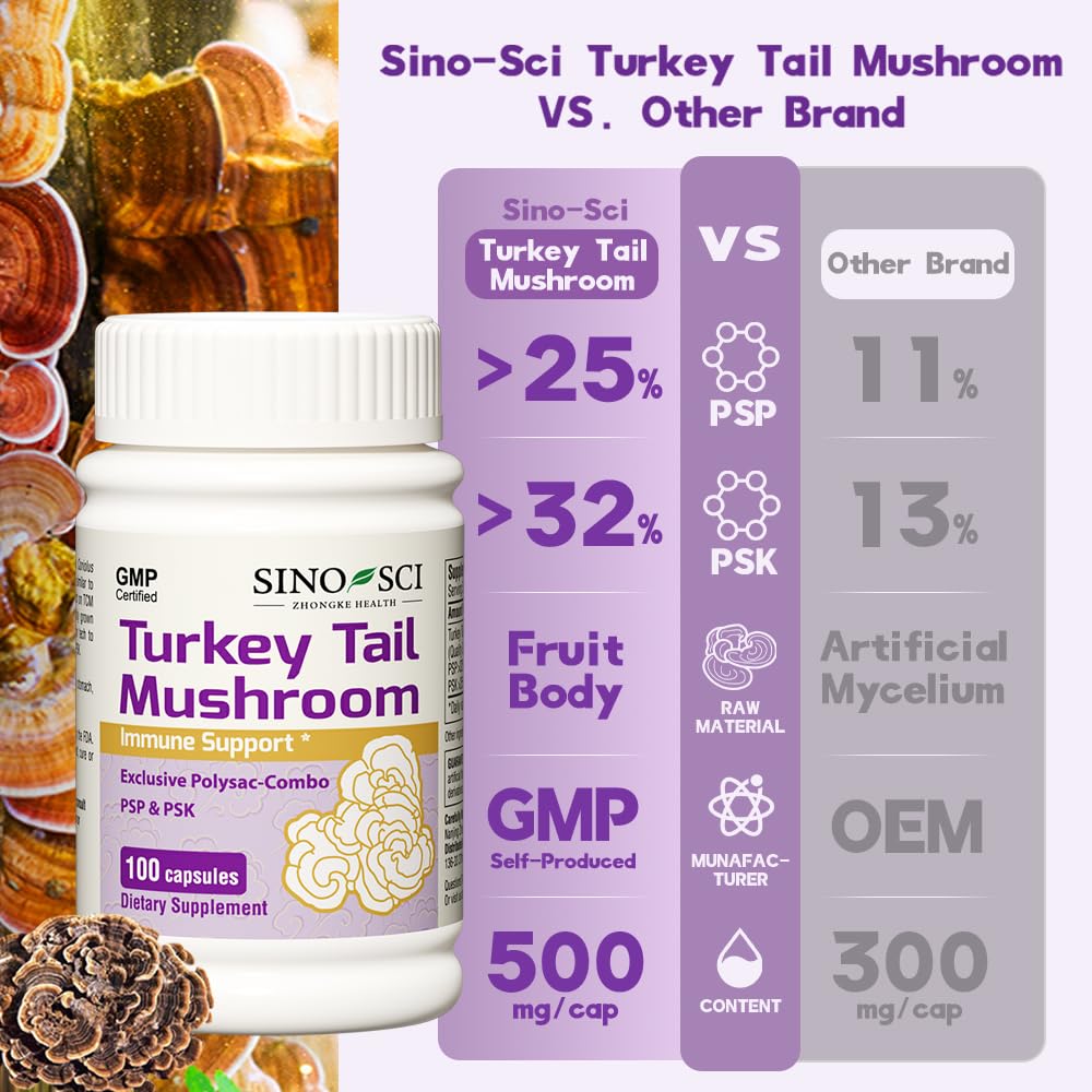 Reliable GMP-certified and FDA-registered Sino-Sci Turkey Tail bottle.