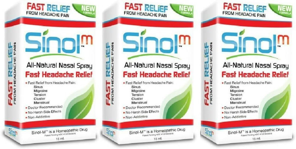 Sinol Headache Relief Spray bottle for quick nasal relief.