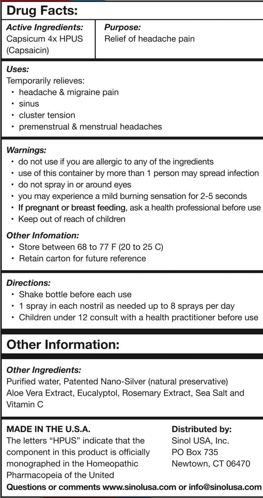 Sinol Headache Relief Spray in use for targeted nasal relief.