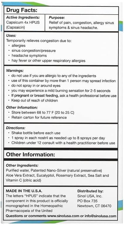 SinolM nasal spray mist application for targeted relief.