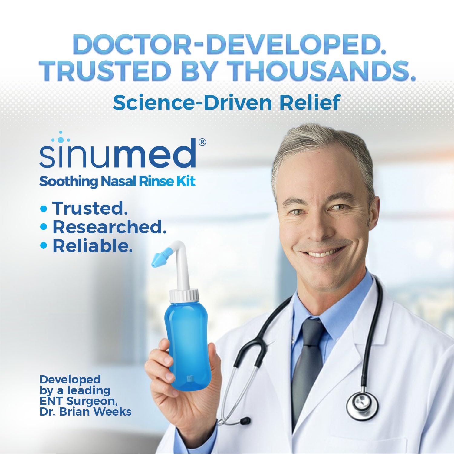 SinuMed gravity bottle with pediatric nozzle for family use