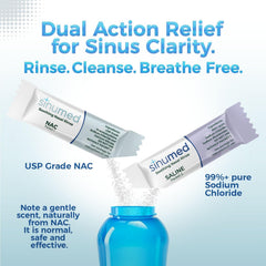 SinuMed user performing nasal rinse with gravity bottle