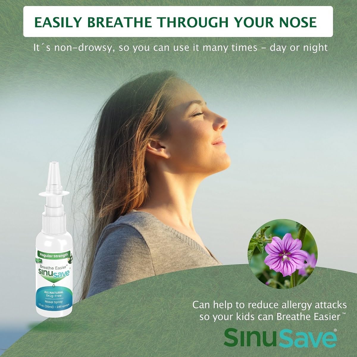 Sinusave Regular Strength essential oils image emphasizes natural blend.