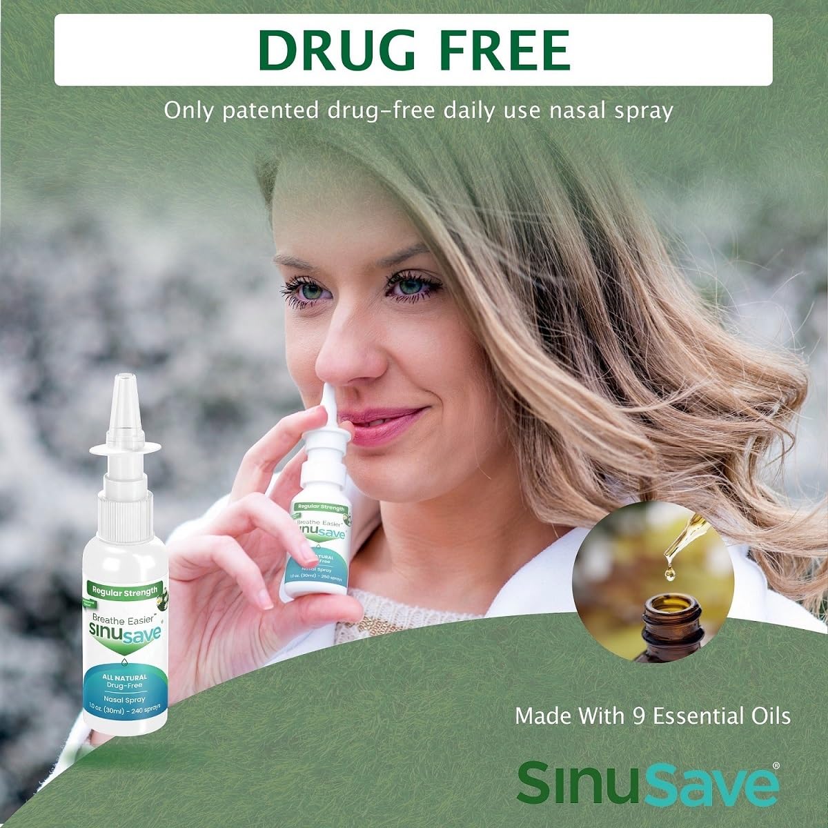 Sinusave Regular Strength packaging shot highlights USA-made formula.