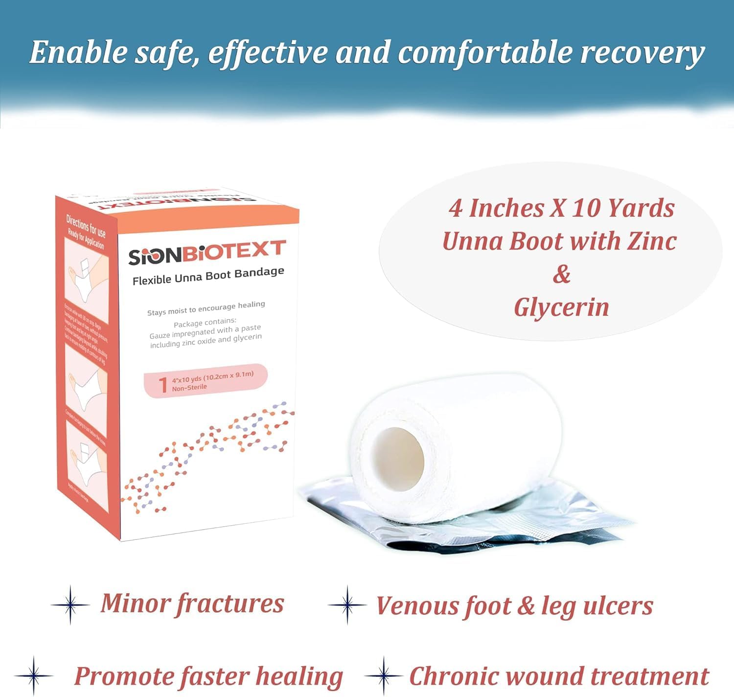 Sion Biotext Unna Boot maintains moist healing environment for wound support.