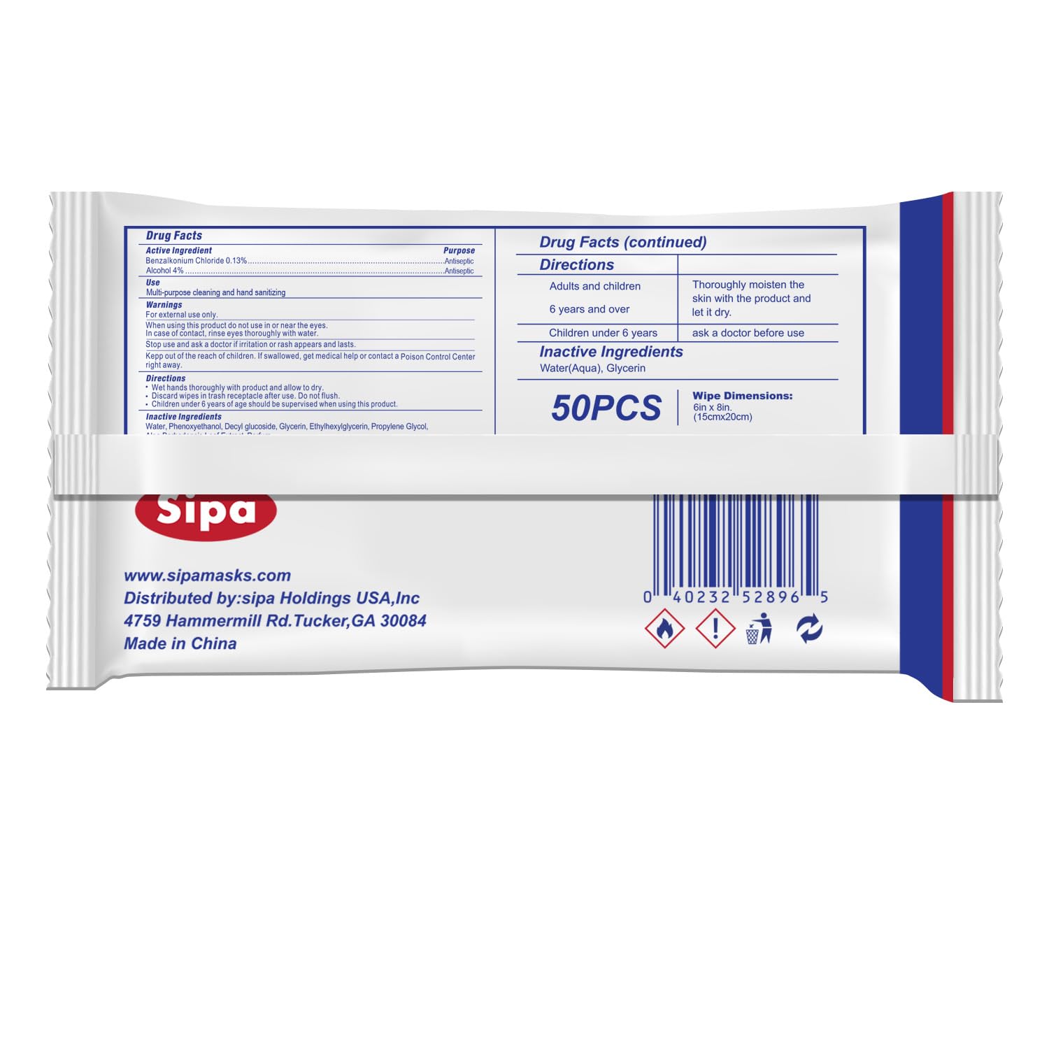 SIPA wipes with fresh scent for quick, pleasant hand refreshment.
