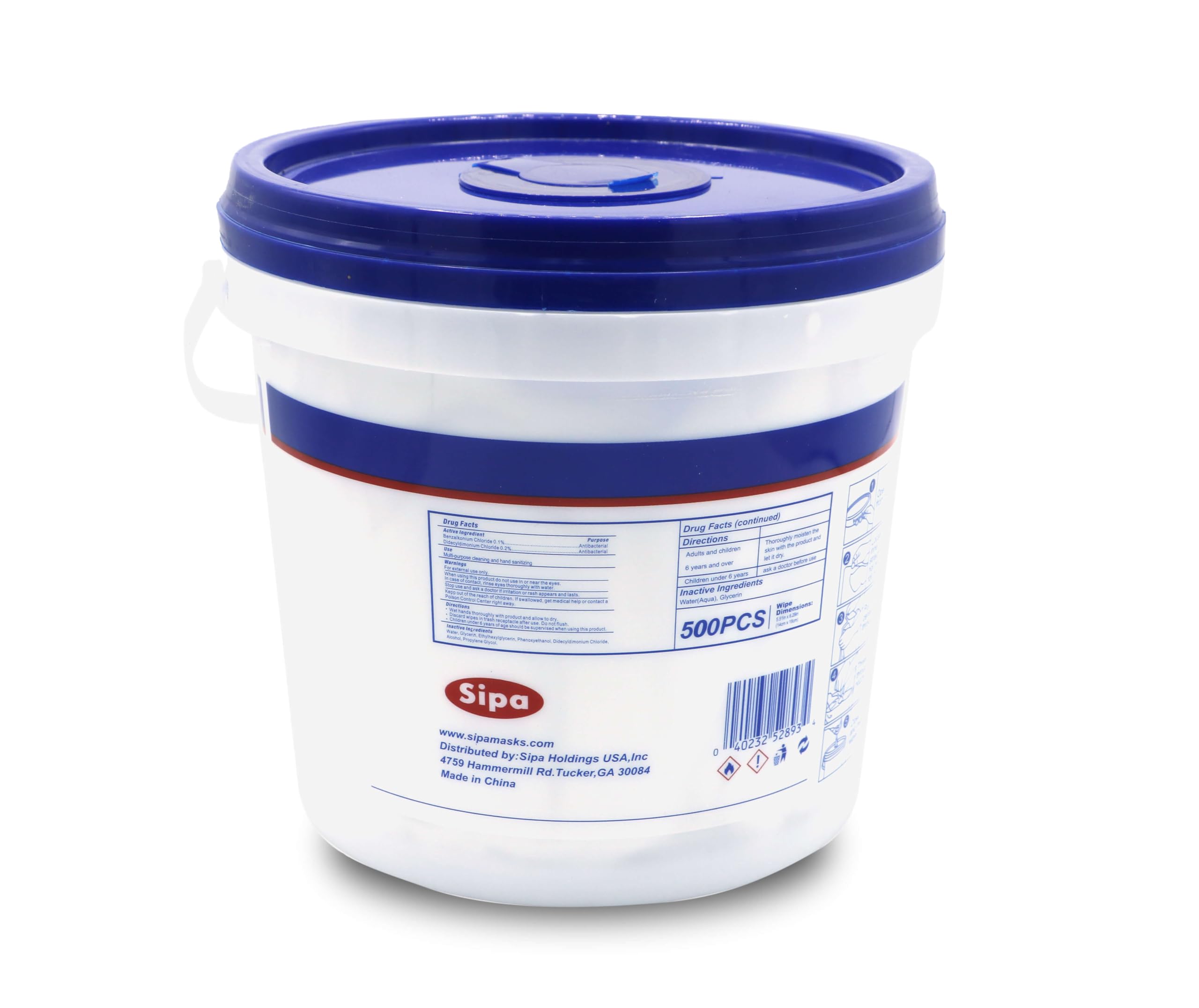 SIPA Hand Sanitizing Wipes with 500-count per bucket for quick mess control.