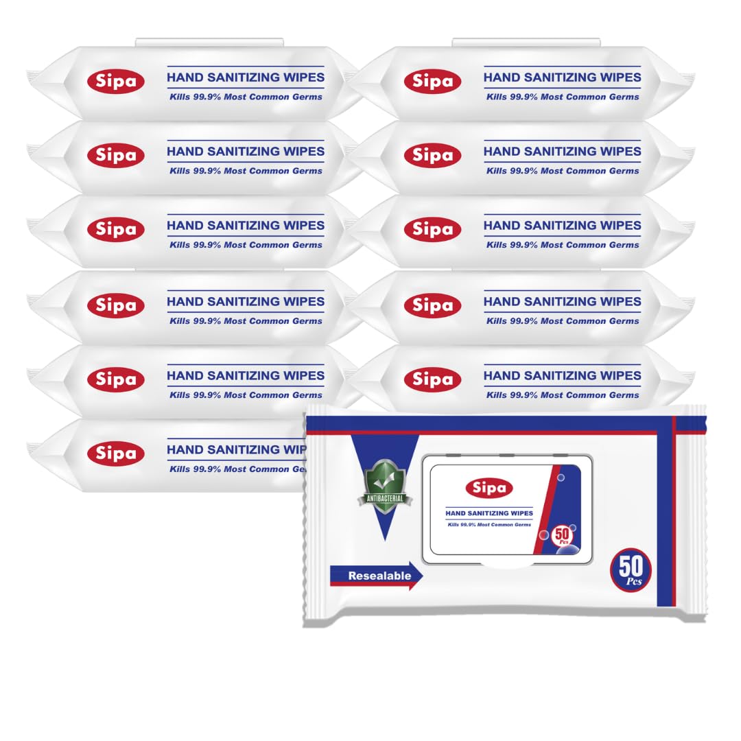 SIPA hand sanitizing wipes bag with 50 wipes for on-the-go cleanliness
