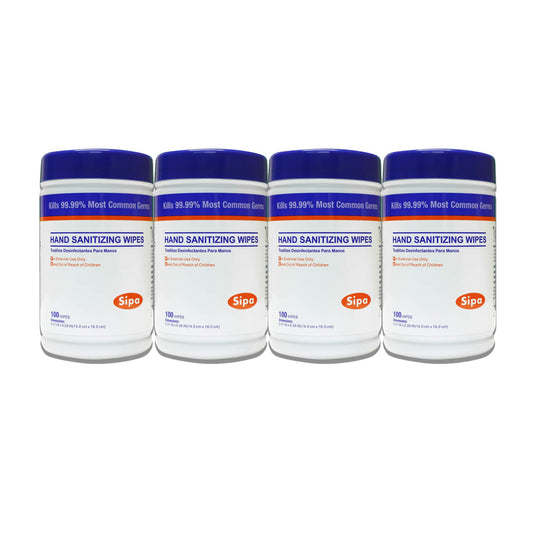 SIPA hand sanitizing wipes four-canister package for on-the-go cleaning.