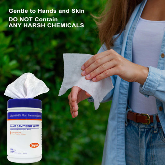 SIPA hand sanitizing wipes soft textured close-up for gentle skin contact.
