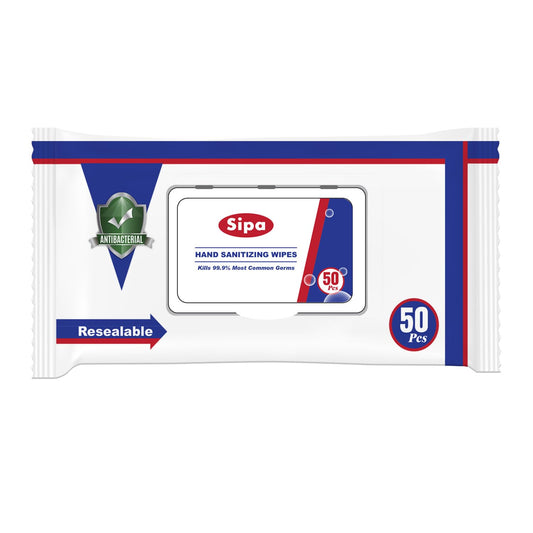 SIPA travel-size hand sanitizing wipes ideal for purse or pocket.