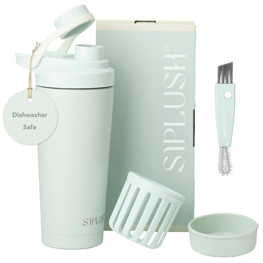 SIPLUSH Paradise Shaker Bottle 24 oz in Sage Green keeps drinks cold