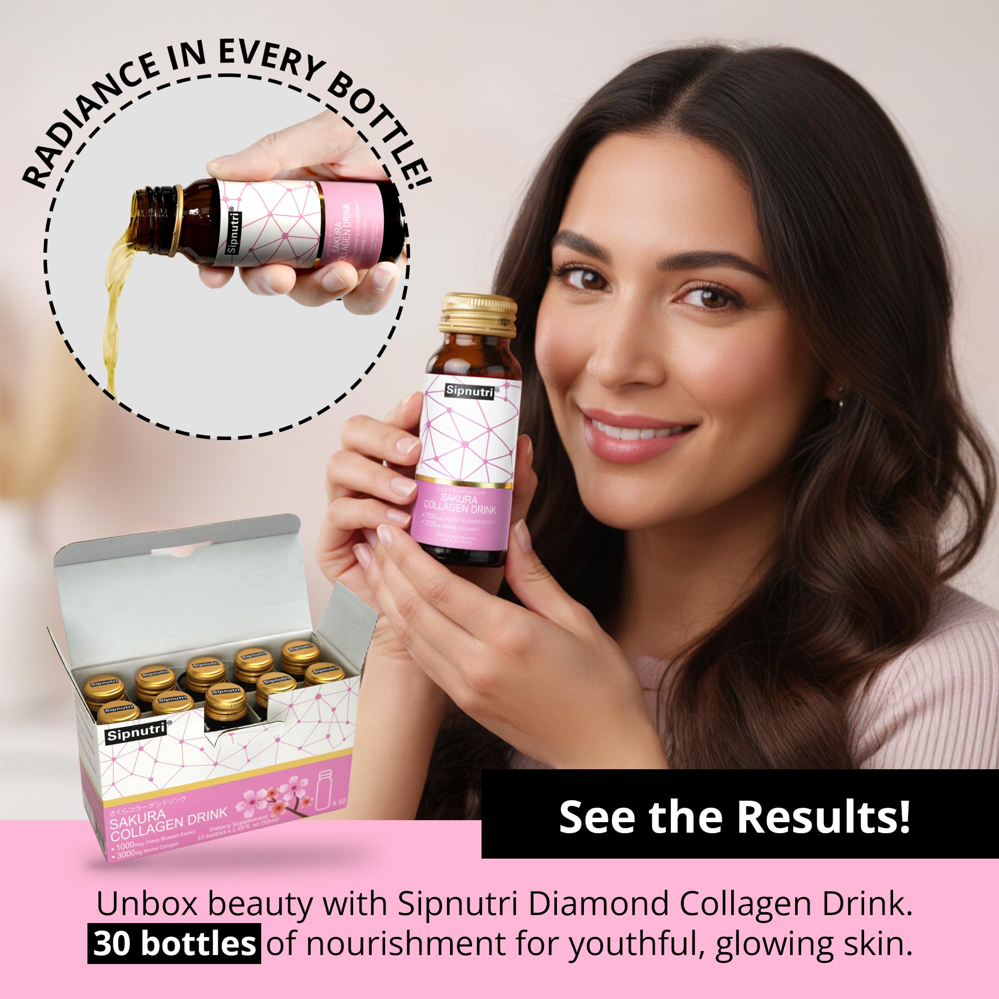 Fridge storage scene with Sipnutri Sakura Collagen Drink ready-to-drink.