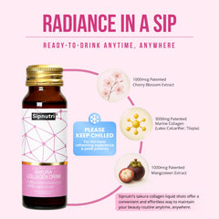 Sipnutri Sakura glass bottle in fridge highlights ready-to-drink convenience.