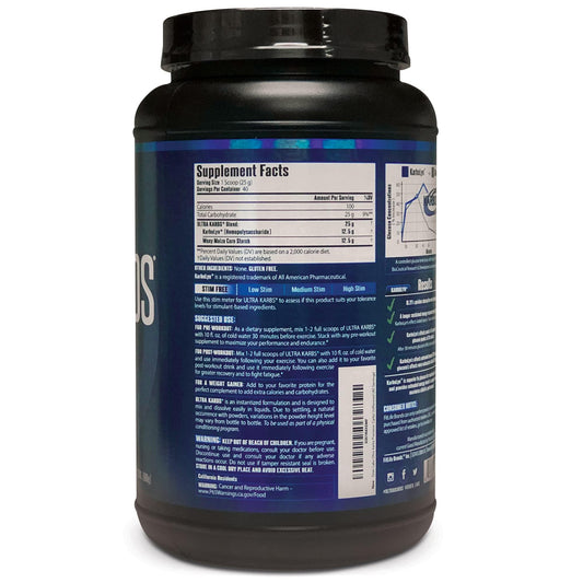 SIRENLABS Ultra Karbs bottle back label highlights KarboLyn carbohydrate blend.