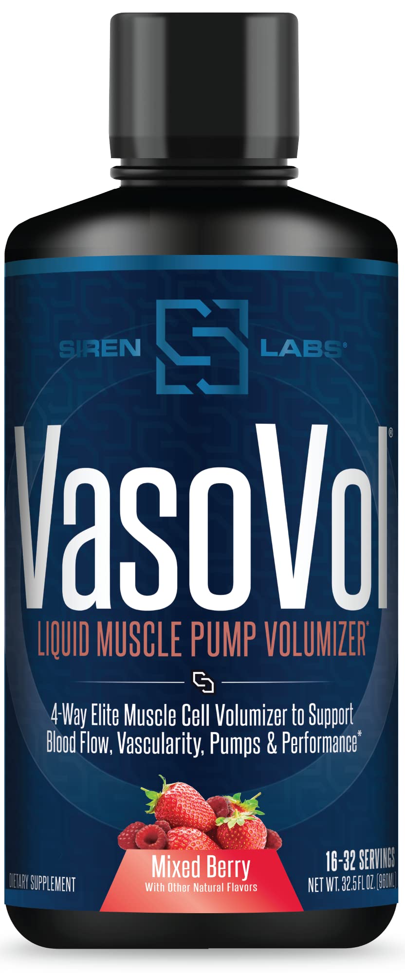 SIRENLABS Vaso-Vol bottle front view highlighting training pumps and fullness.