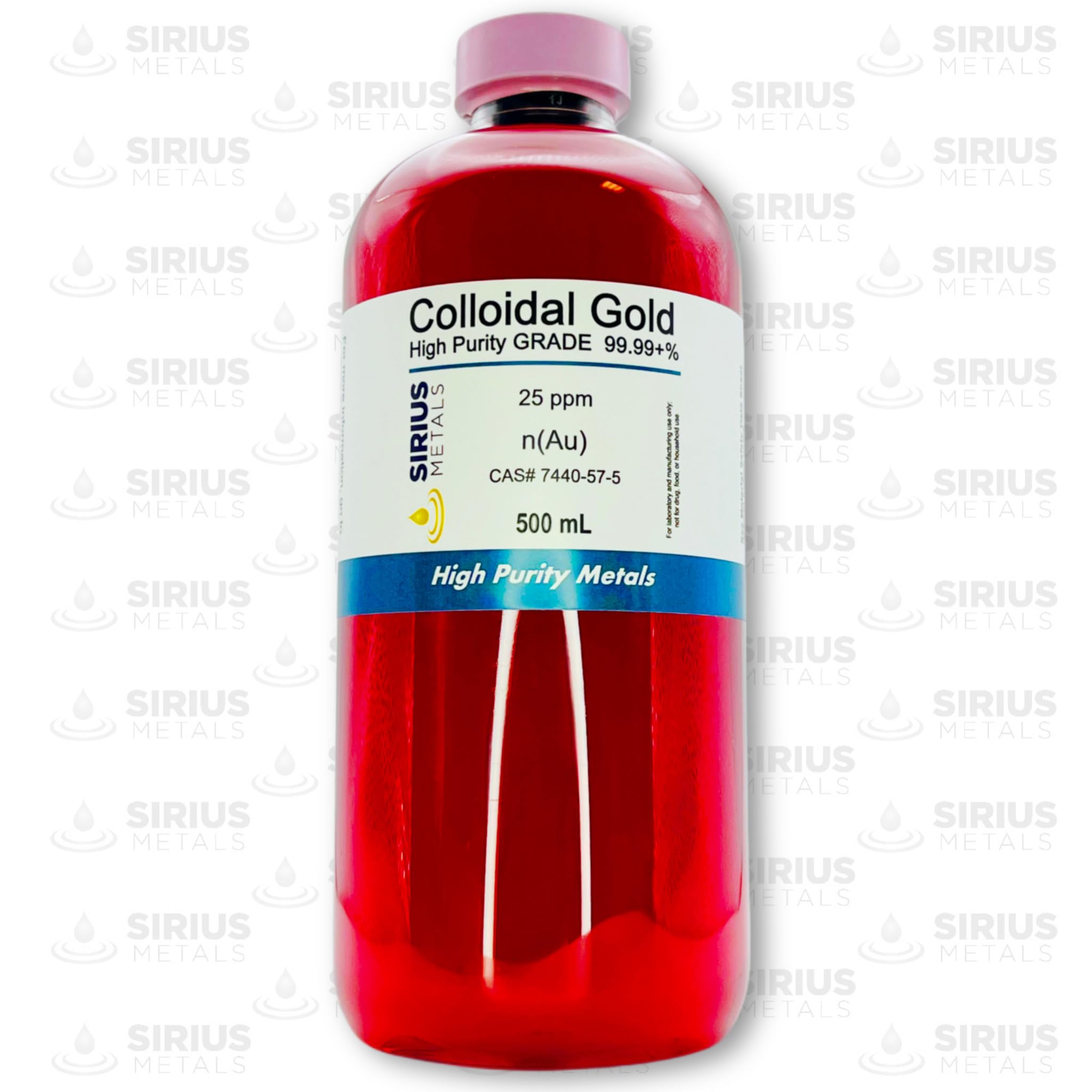 Sirius Metals True Colloidal Gold liquid close-up highlighting ultra-small nanoparticles for experiments