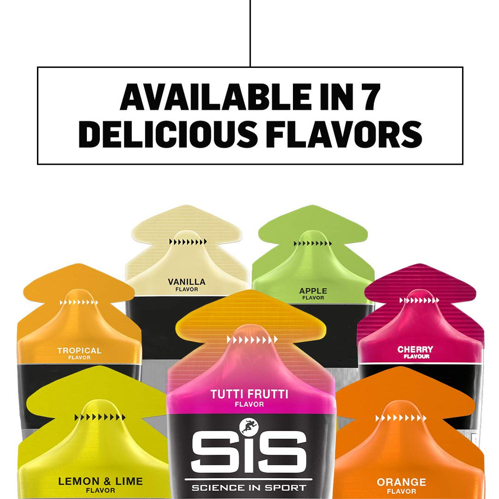 SIS Gel GO Apple flavor sachet shown for refreshing energy during training.