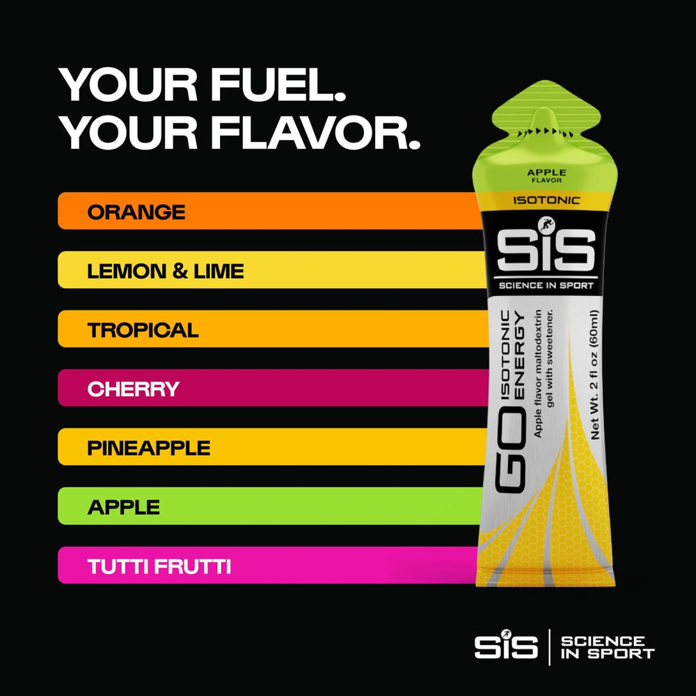 SIS Gel GO Isotónico Manzana, útil para retrasar la fatiga durante sesiones largas.