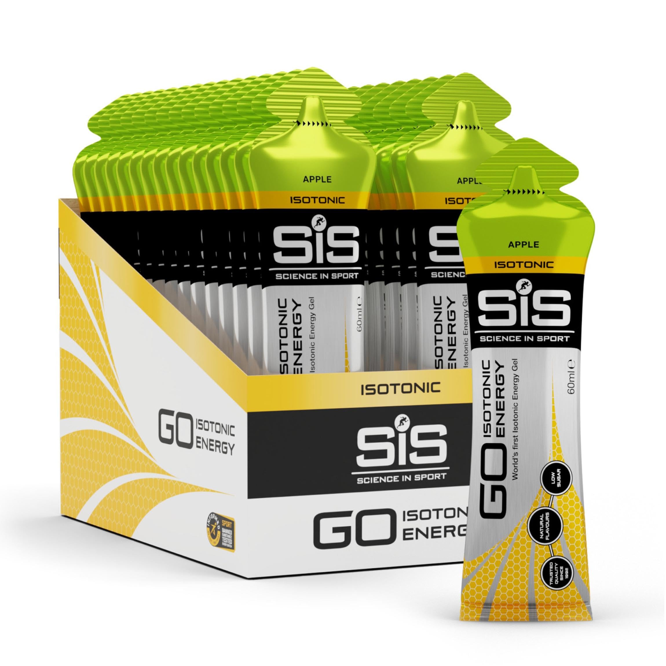 SIS Gel GO Isotónico Manzana, frasco de 60 ml para energía rápida durante carrera.