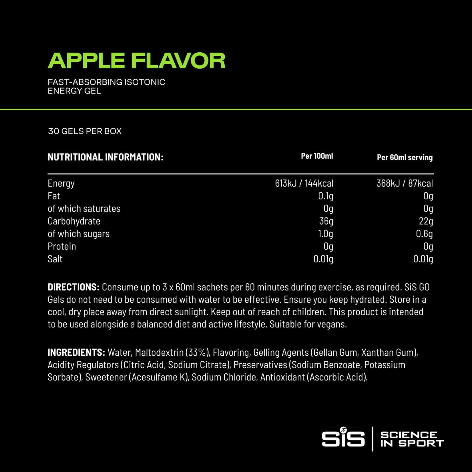 SIS Gel GO Isotónico Manzana, aporta carbohidratos para mantener el ritmo.