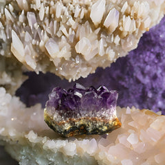 Sisamn Amethyst clusters natural tone suggests versatile decor and calming ambience.