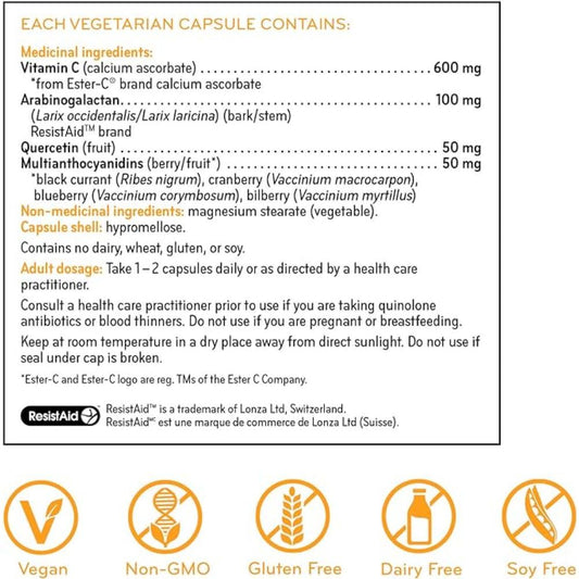 SISU Ester-C Supreme Cp capsules close-up, less acidic formula for sensitive tummies