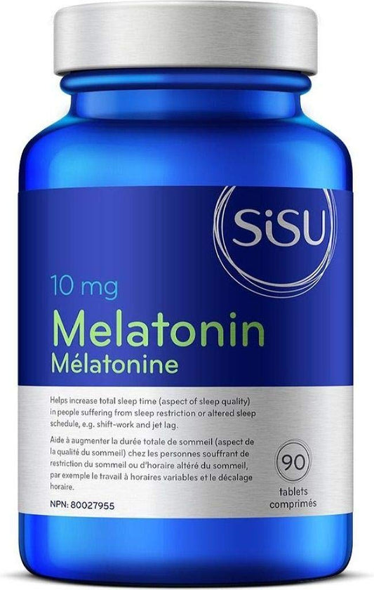 SISU Melatonin 10mg bottle on nightstand for a calm bedtime routine