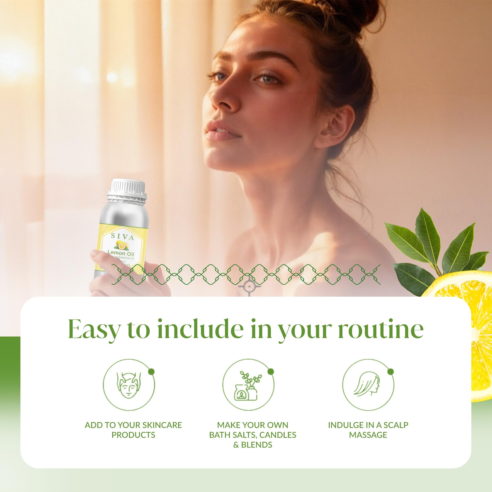 SIVA ORGANICS Lemon Oil bath addition for a refreshing soak with citrus aroma.
