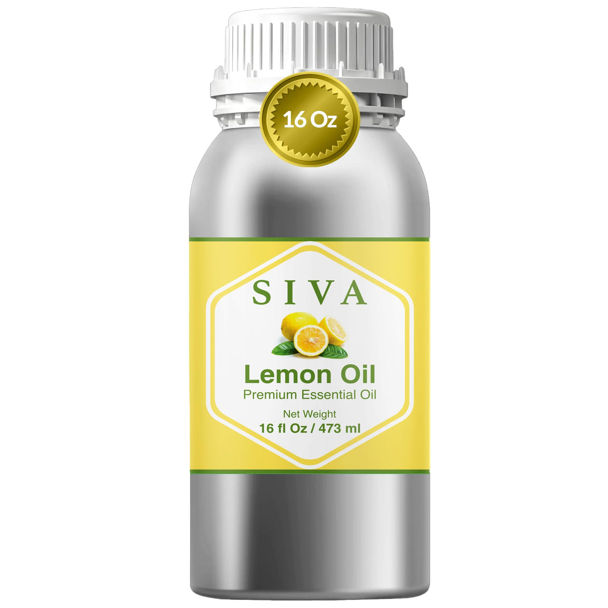 SIVA ORGANICS Lemon Oil bottle offers pure citrus aroma for diffusion and skin care.