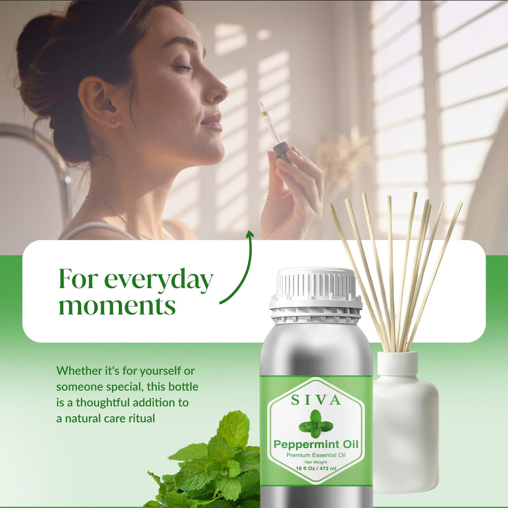 SIVA ORGANICS Peppermint Oil supports customizable aromatherapy blends at home.