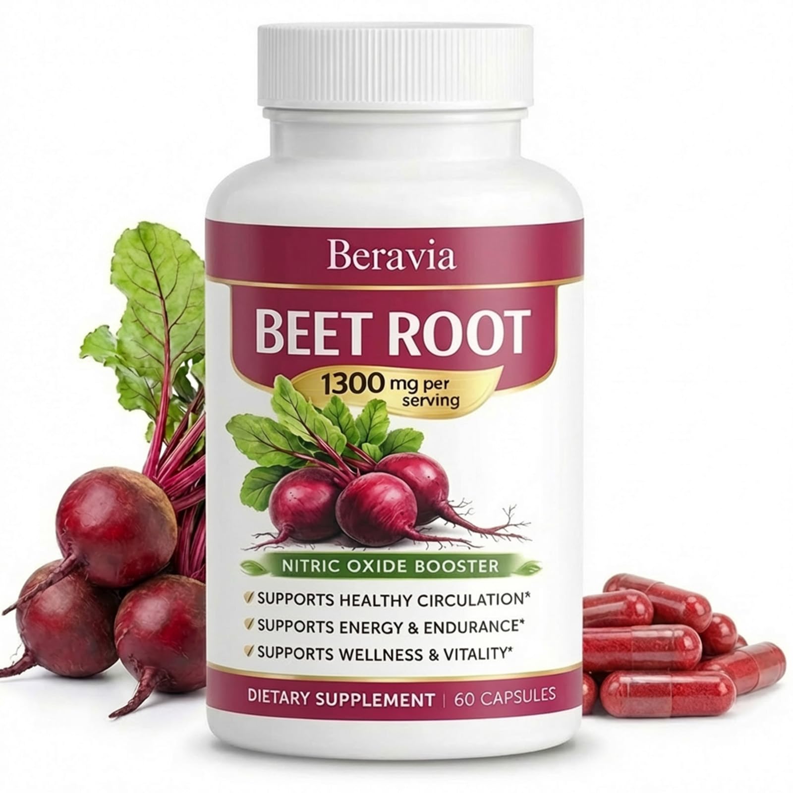 Skaal Beravia beet root capsules bottle for easy daily vegan supplement.