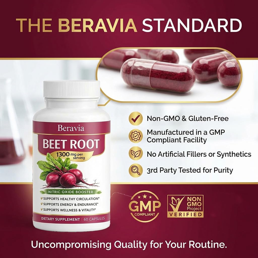 Close-up of Skaal Beravia beet root capsules highlighting vegan, non-GMO extract.