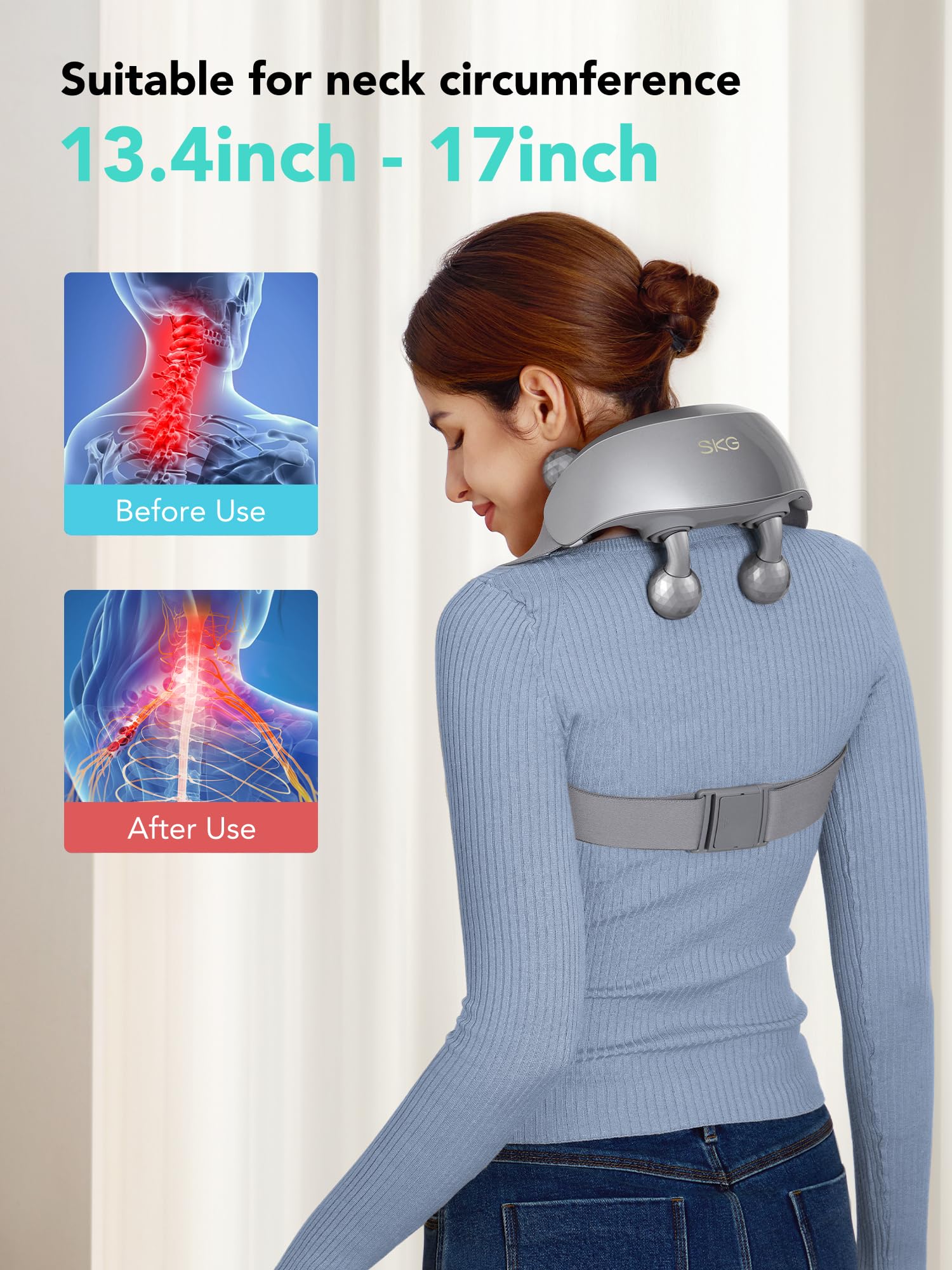SKG H7 Ultra rolling massage heads for shoulder and neck contact