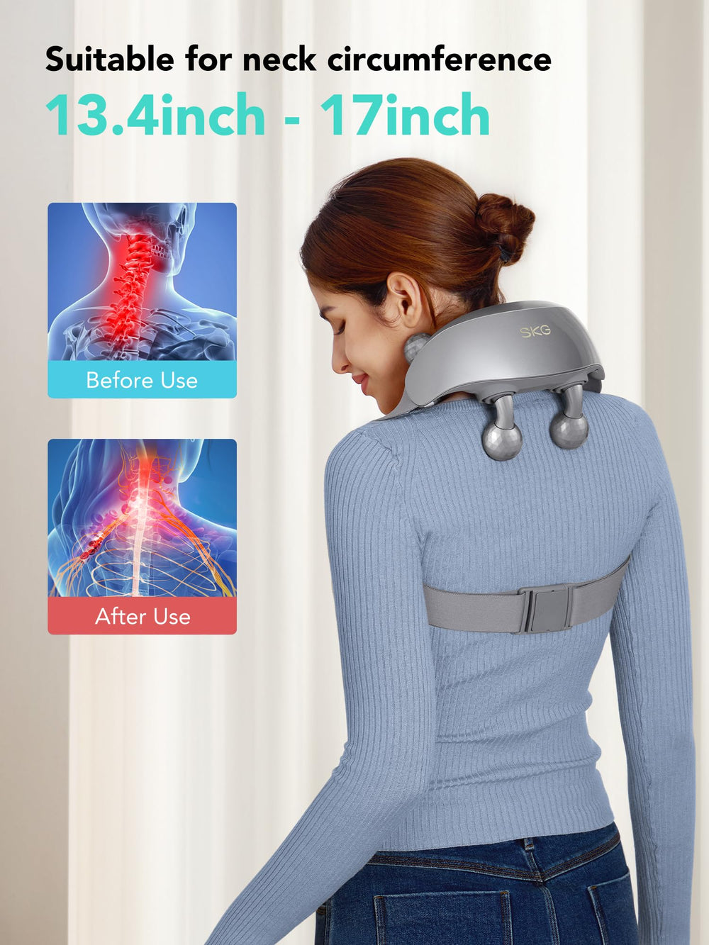 SKG H7 Ultra rolling massage heads for shoulder and neck contact
