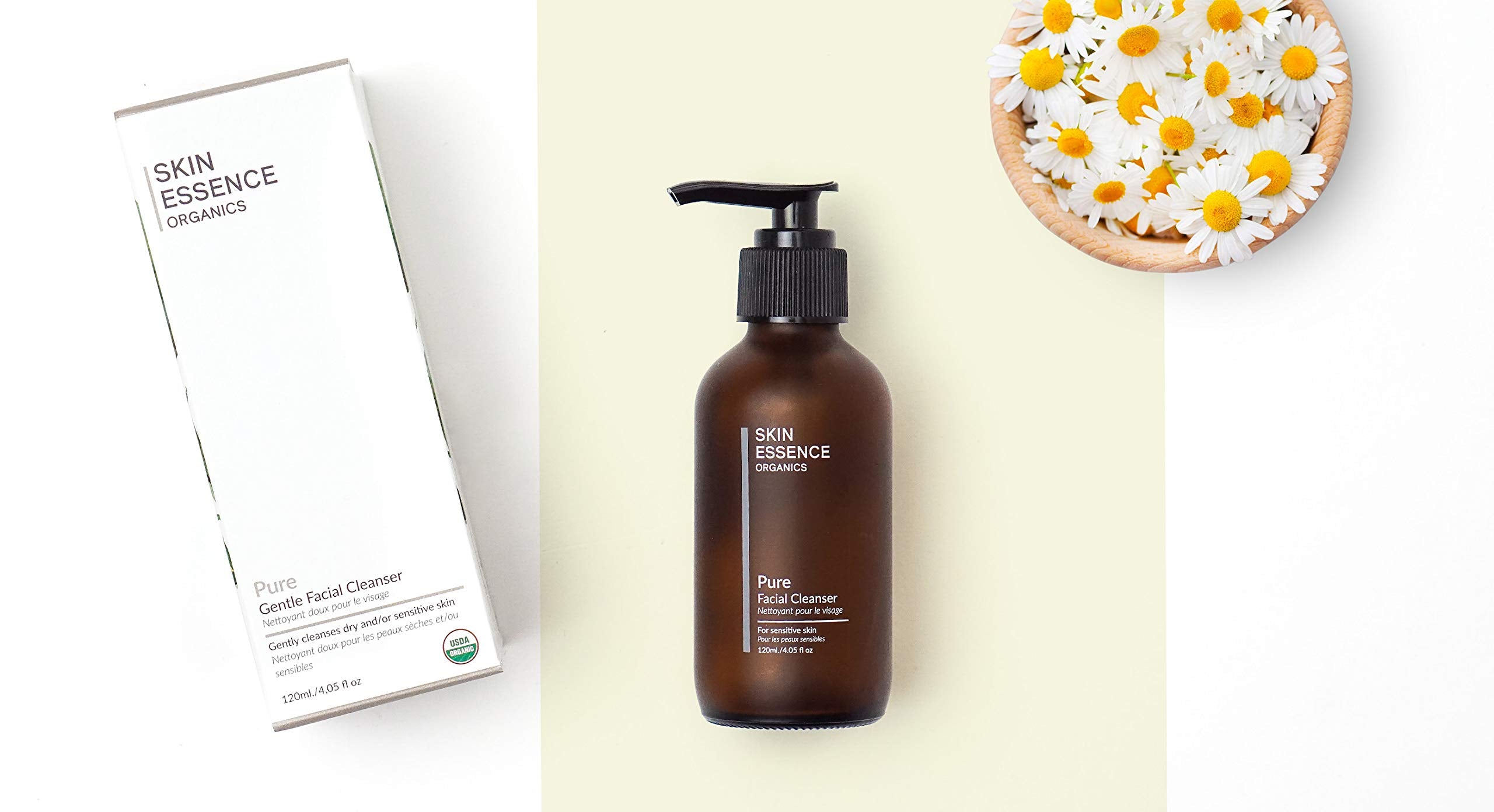 Skin Essence Organics Pure Gentle Facial Cleanser creamy texture swatch suggests non-drying wash