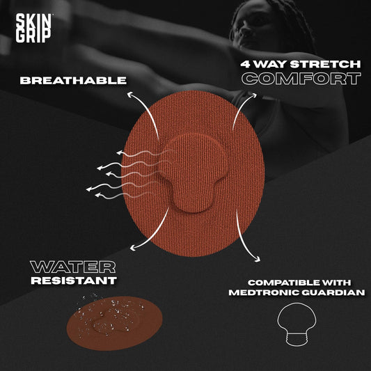 Close-up of Skin Grip CGM Patch adhesive demonstrates strong grip for stable readings