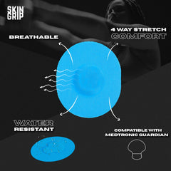 Blue Skin Grip patch waterproof in shower demonstrates adhesion