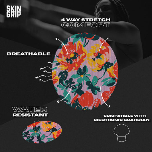 Skin Grip CGM patch florals waterproof adhesive ideal for showers and swims