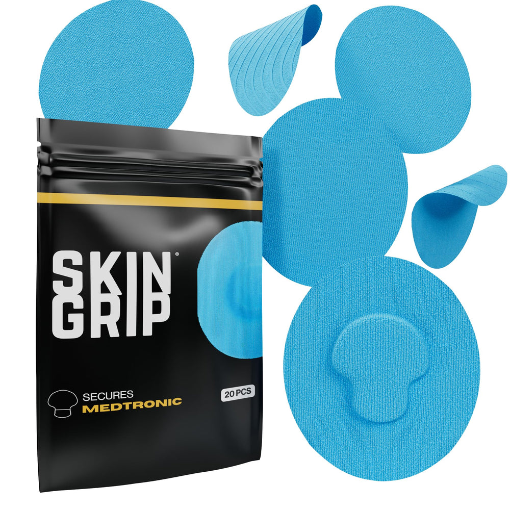 Skin Grip CGM patch applied on skin securing Medtronic Guardian sensor in place