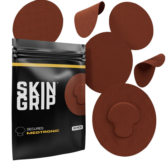Skin Grip CGM Patch packaging shown for secure, long-lasting CGM wear