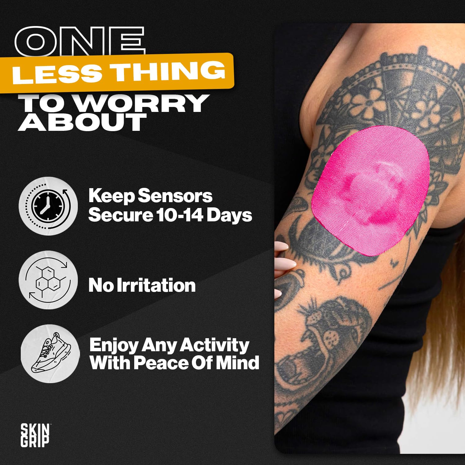Waterproof pink Skin Grip patch, suitable for swimming and showers.