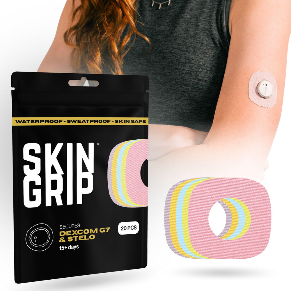 Skin Grip Dexcom G7 patch adheres securely on skin for reliable wear.