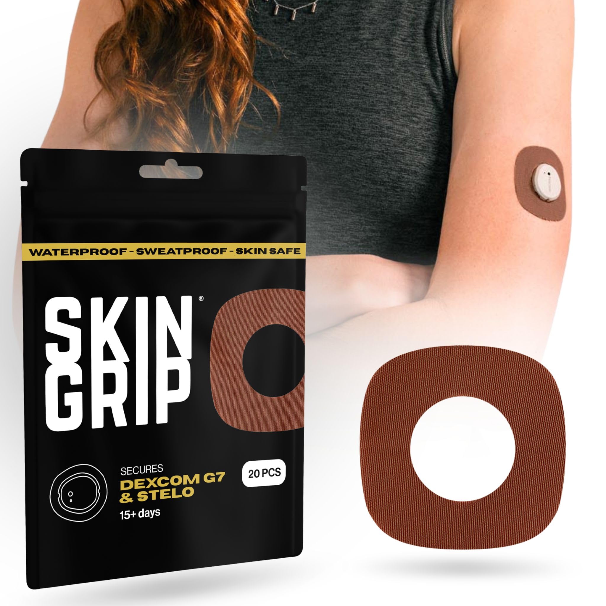 Skin Grip Dexcom G7 patch application shows secure wear for active days
